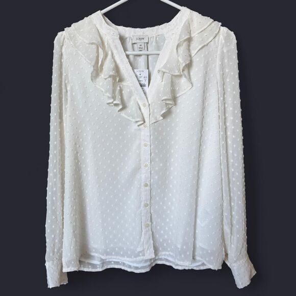J. Crew Women's Cream Blouse Size Medium Ruffle Collar Prairie Romantic - Picture 1 of 4